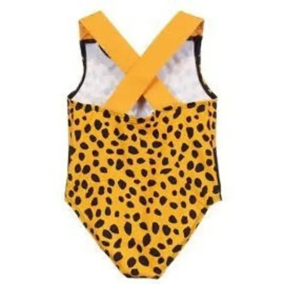 NWT Stella McCartney Kids black and yellow cheetah-print one-piece swimsuit. Si - Picture 3 of 10